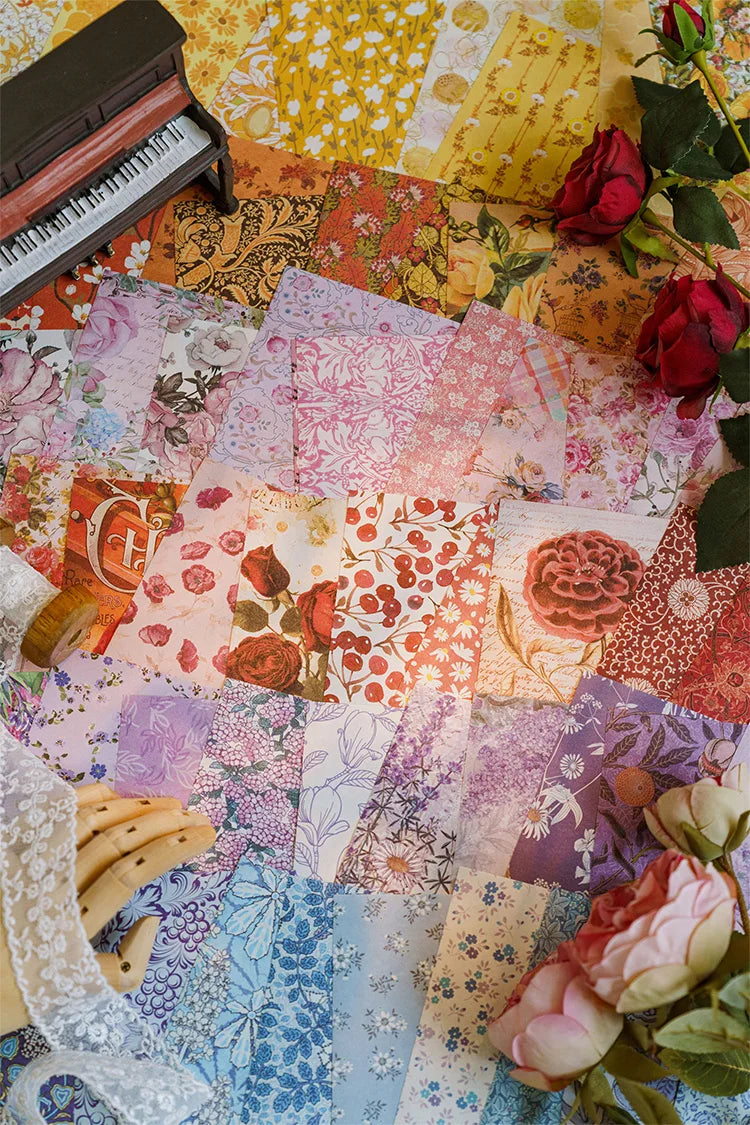 JIANQI 100pcs Vintage Floral Scrapbooking Paper