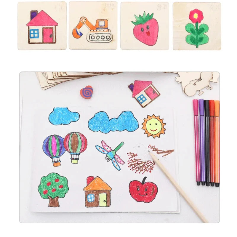 Montessori DIY Painting Stencils – Wooden Educational Craft Toy for Kids