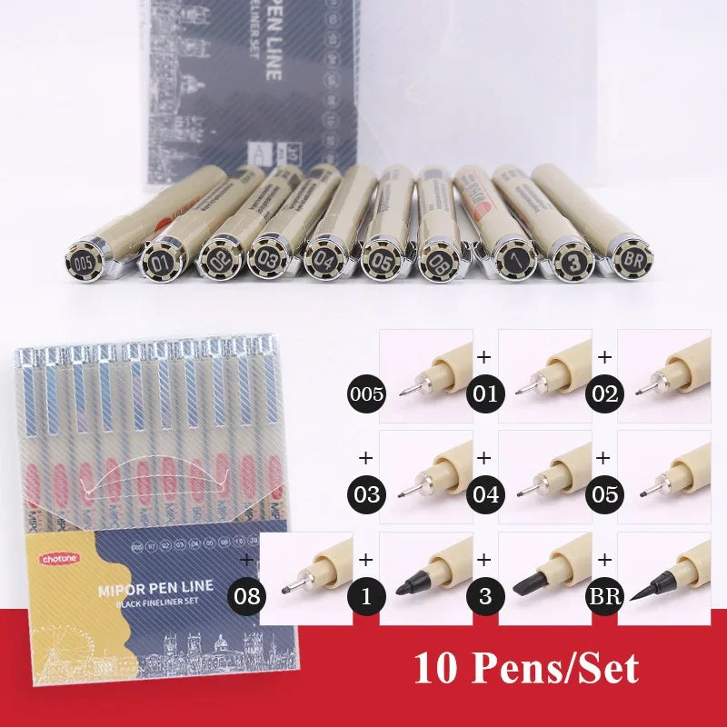 Manga Black Fineliner Waterproof Marker Pens