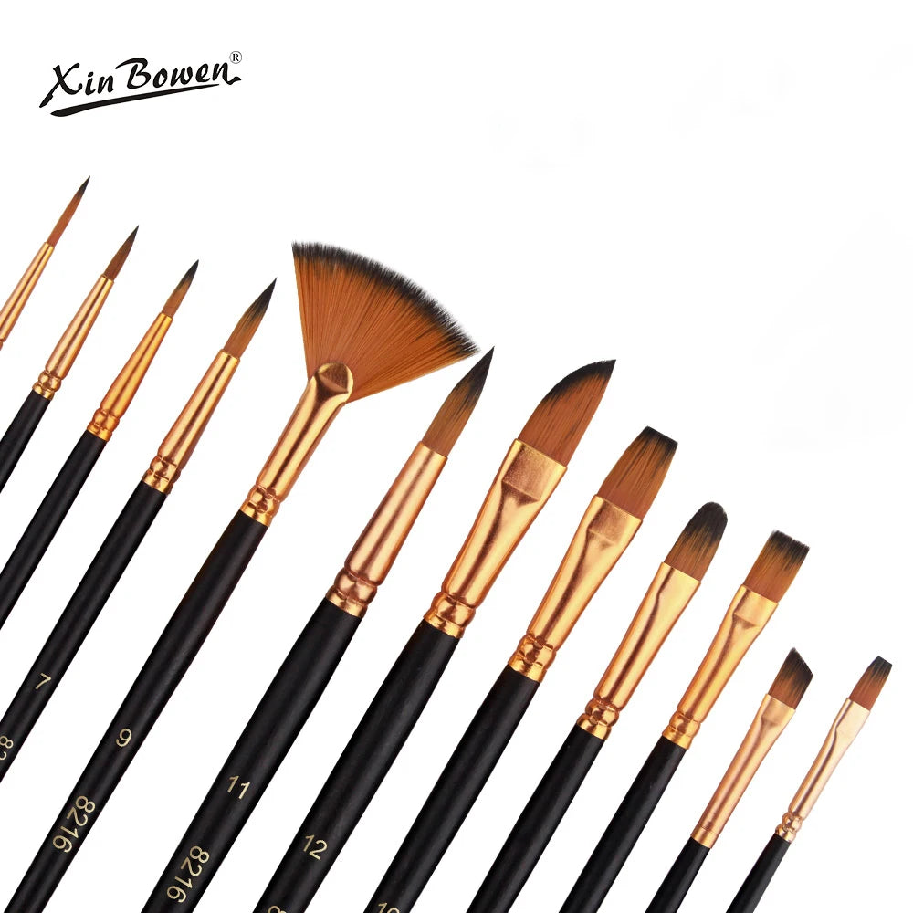 12pcs Nylon Bristle Paint Brush Set