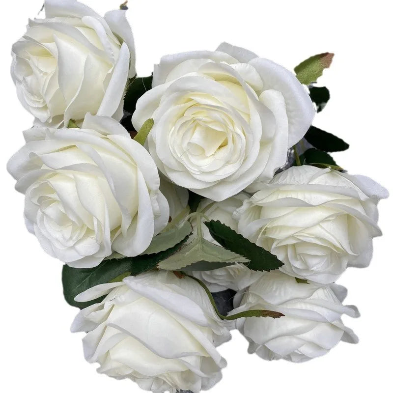 9-Head Diamond Rose Bouquet – European Artificial Flowers for Home & Wedding