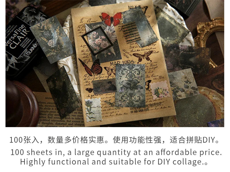 100pcs Retro Aesthetic Scrapbooking Paper – DIY Journaling & Vintage Decor