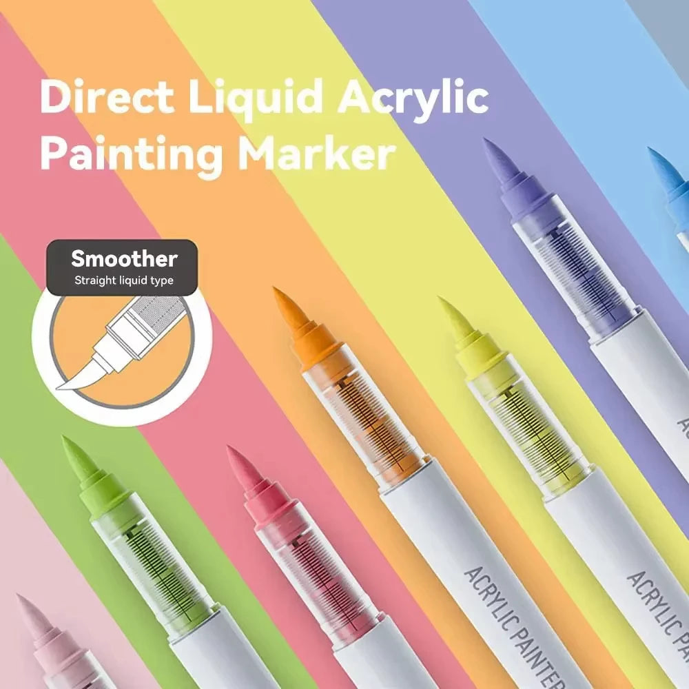 Languo 9pcs Soft Brush Acrylic Marker Pen Set – DIY Art & Graffiti
