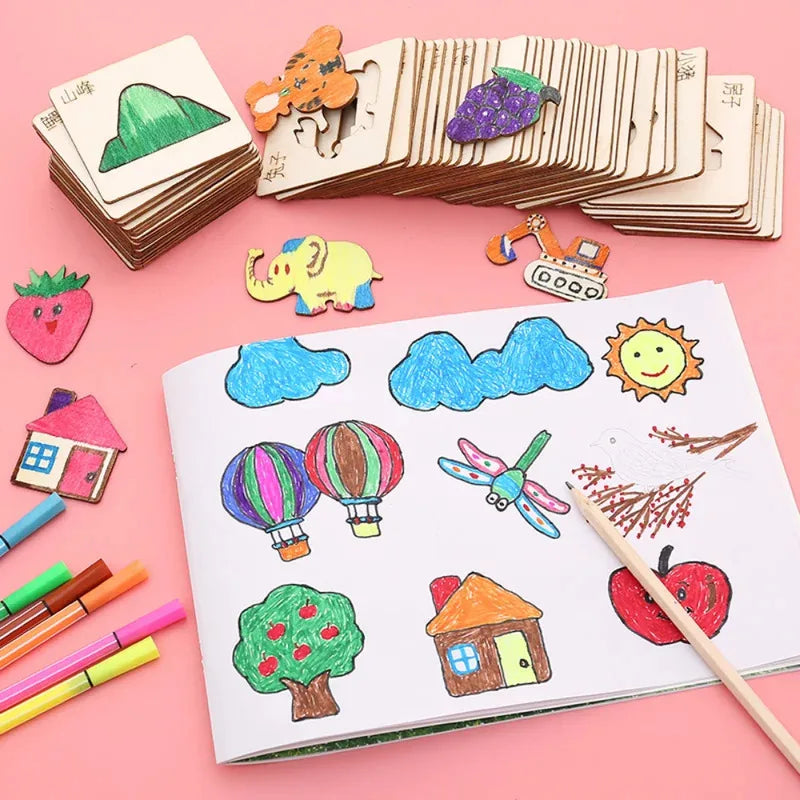 Montessori DIY Painting Stencils – Wooden Educational Craft Toy for Kids