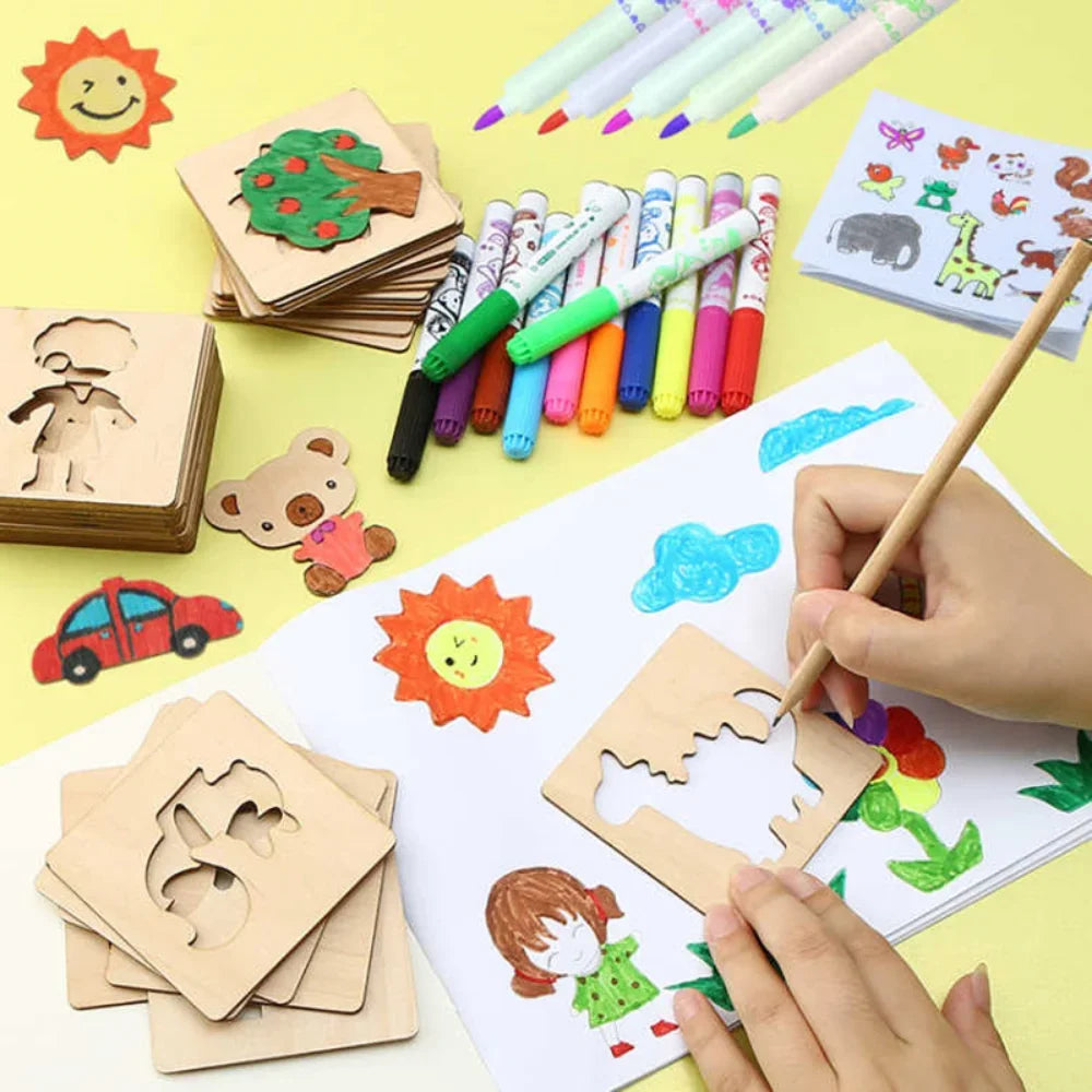 Montessori DIY Painting Stencils – Wooden Educational Craft Toy for Kids