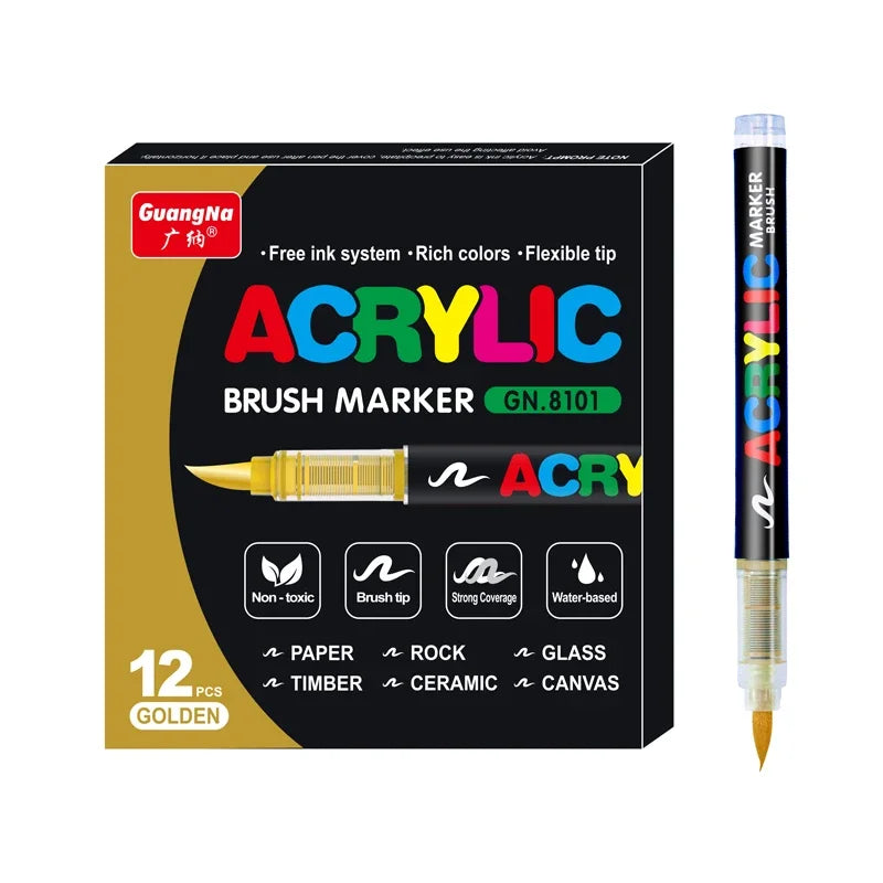 Acrylic Marker Pens – 12/24/30 Colors, Waterproof Soft Brush Nib