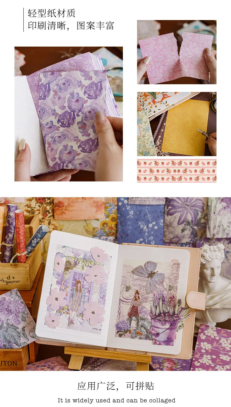 JIANQI 100pcs Vintage Floral Scrapbooking Paper