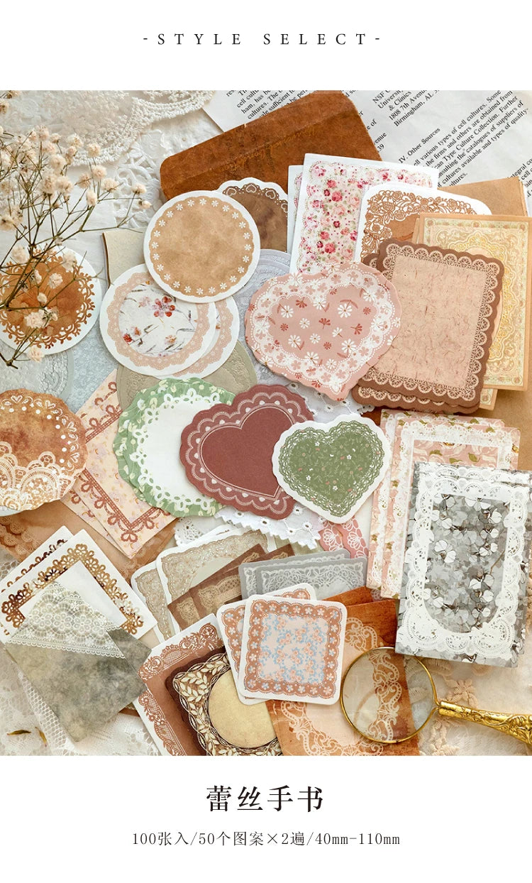 100Pcs Vintage Writable Notes – DIY Journal & Scrapbooking Paper