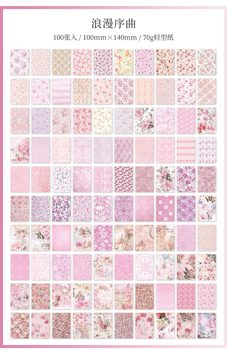 JIANQI 100pcs Vintage Floral Scrapbooking Paper