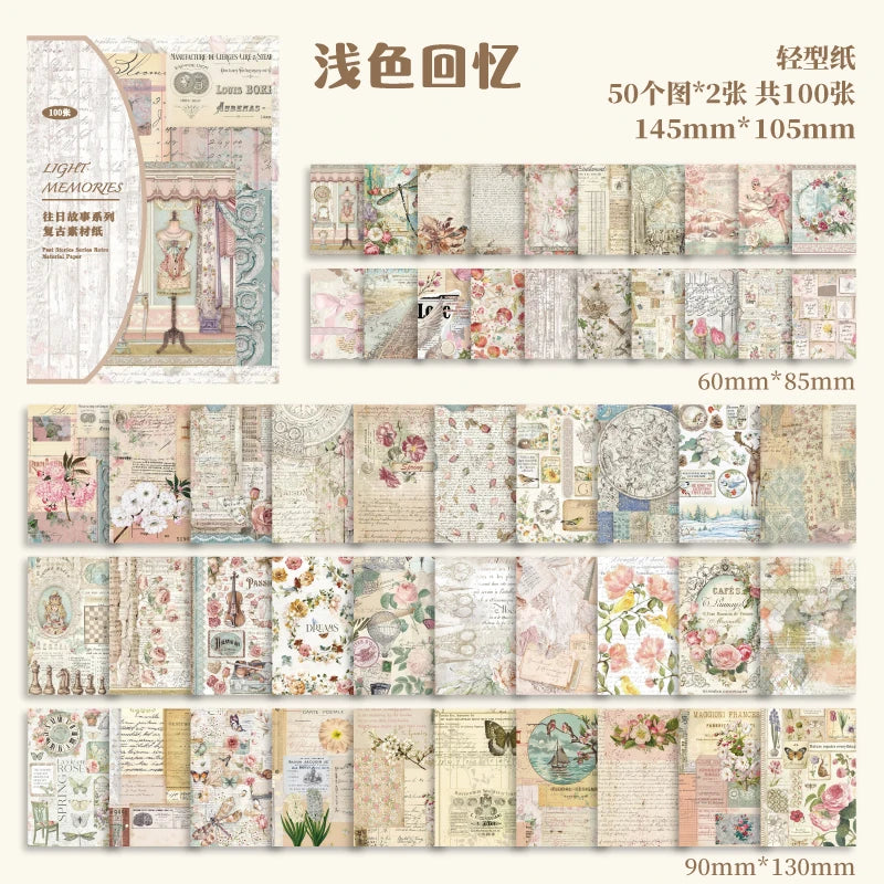 JIANQI 100pcs Past Stories Scrapbooking Paper