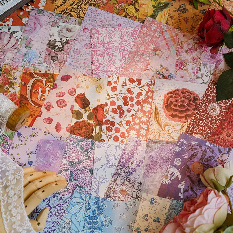 JIANQI 100pcs Vintage Floral Scrapbooking Paper