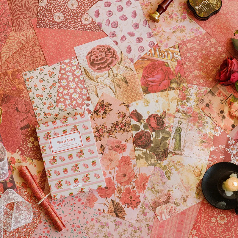 JIANQI 100pcs Vintage Floral Scrapbooking Paper