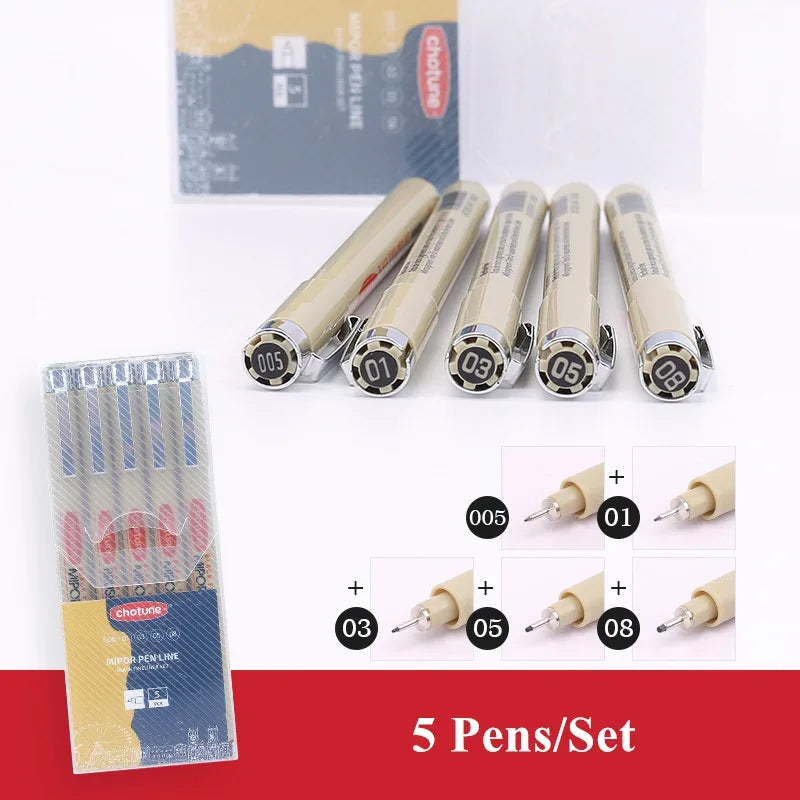Manga Black Fineliner Waterproof Marker Pens
