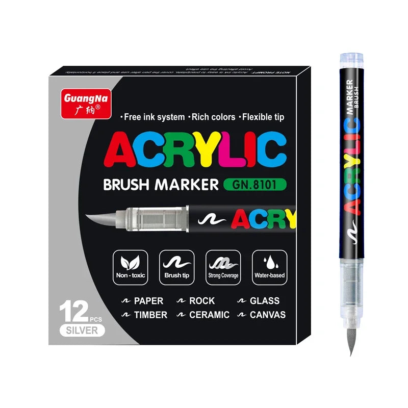Acrylic Marker Pens – 12/24/30 Colors, Waterproof Soft Brush Nib
