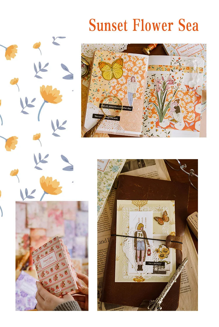 JIANQI 100pcs Vintage Floral Scrapbooking Paper