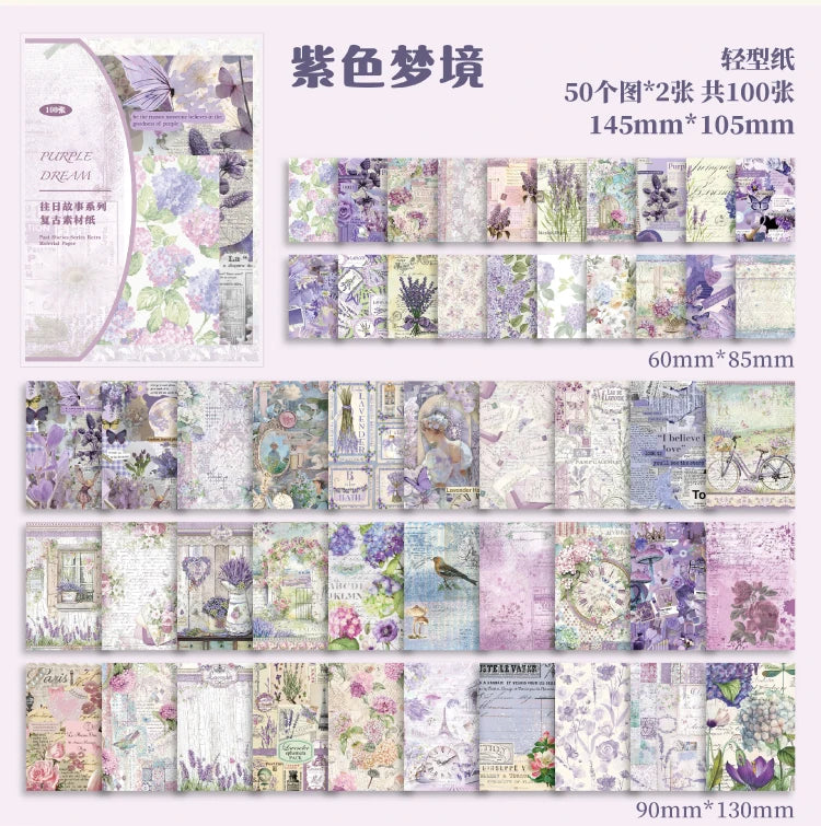 JIANQI 100pcs Past Stories Scrapbooking Paper