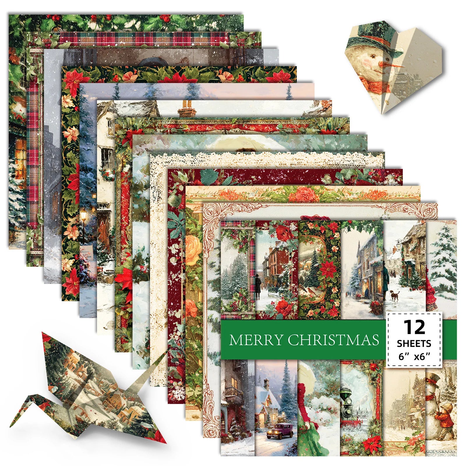 12-Sheet Christmas Scrapbooking Paper – 15x15cm DIY Craft Cardstock