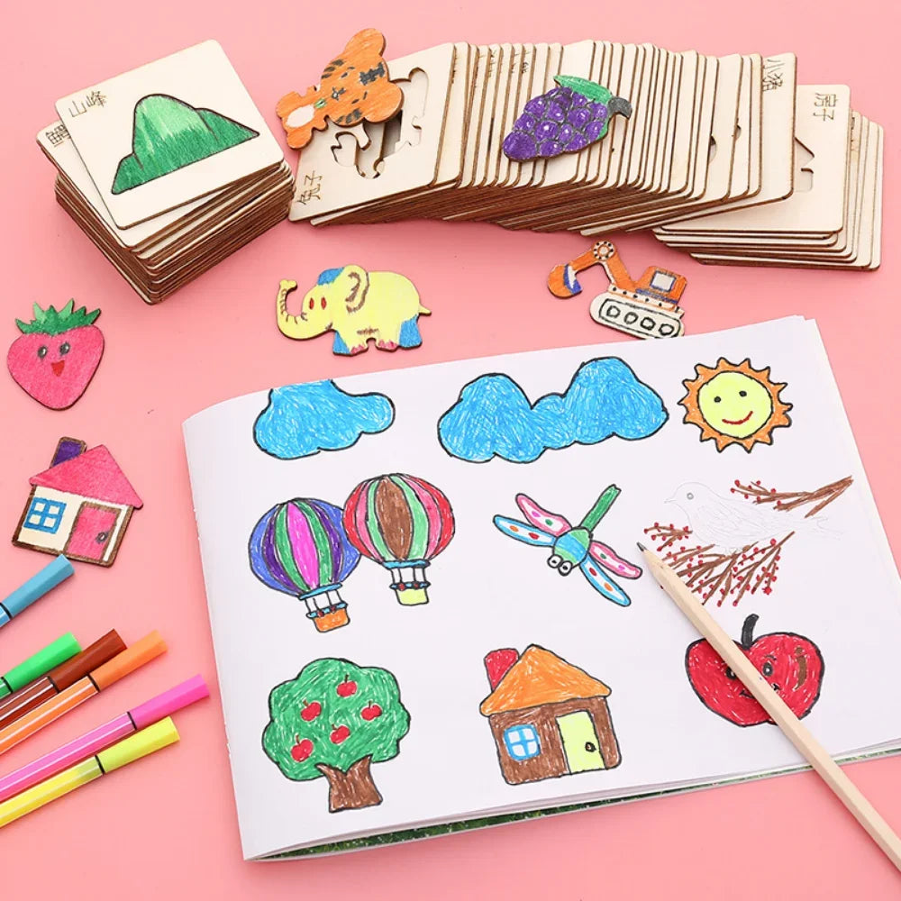 Montessori DIY Painting Stencils – Wooden Educational Craft Toy for Kids